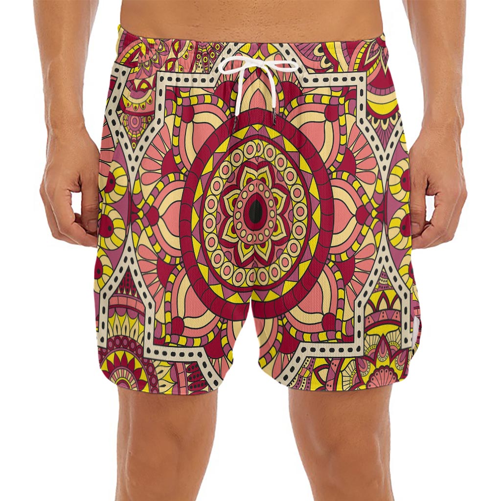 Sangria Mandala Bohemian Pattern Print Men's Split Running Shorts