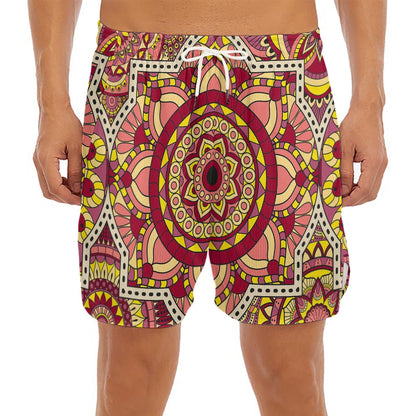 Sangria Mandala Bohemian Pattern Print Men's Split Running Shorts