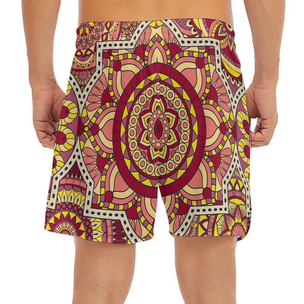 Sangria Mandala Bohemian Pattern Print Men's Split Running Shorts