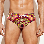 Sangria Mandala Bohemian Pattern Print Men's Swim Briefs