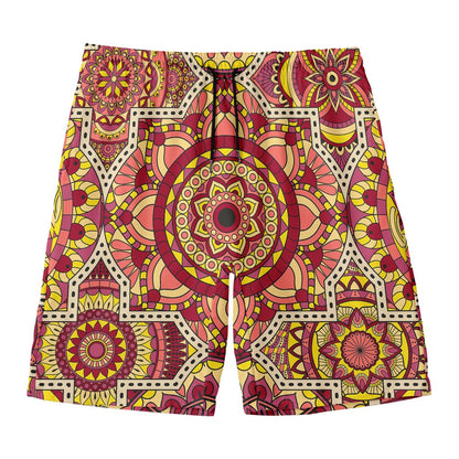 Sangria Mandala Bohemian Pattern Print Men's Swim Trunks