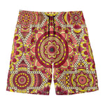 Sangria Mandala Bohemian Pattern Print Men's Swim Trunks