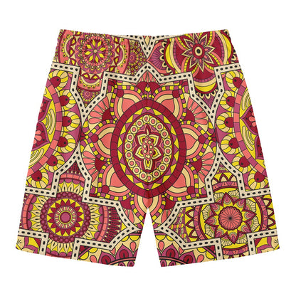 Sangria Mandala Bohemian Pattern Print Men's Swim Trunks