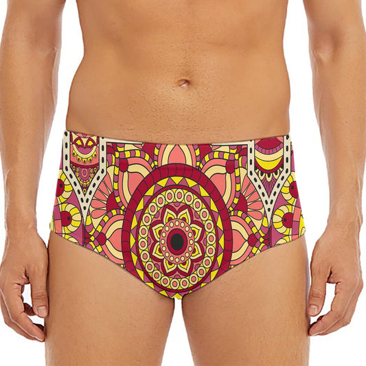Sangria Mandala Bohemian Pattern Print Men's Triangle Swim Briefs