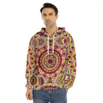 Sangria Mandala Bohemian Pattern Print Men's Velvet Pullover Hoodie