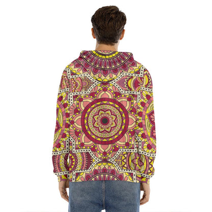 Sangria Mandala Bohemian Pattern Print Men's Velvet Pullover Hoodie