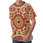 Sangria Mandala Bohemian Pattern Print Men's Velvet T-Shirt