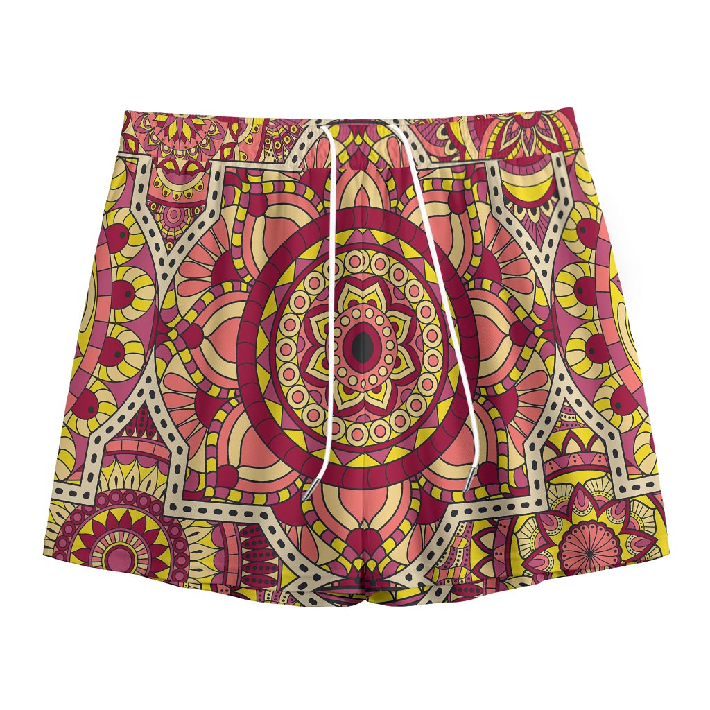 Sangria Mandala Bohemian Pattern Print Mesh Shorts