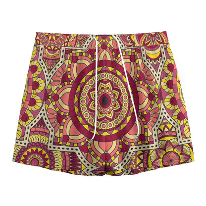 Sangria Mandala Bohemian Pattern Print Mesh Shorts