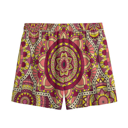 Sangria Mandala Bohemian Pattern Print Mesh Shorts