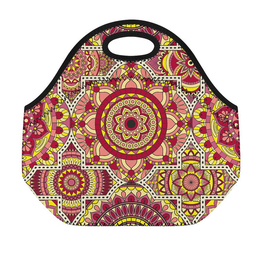 Sangria Mandala Bohemian Pattern Print Neoprene Lunch Bag