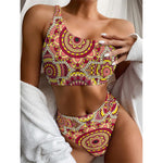 Sangria Mandala Bohemian Pattern Print One Shoulder Bikini Top