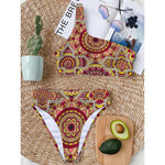 Sangria Mandala Bohemian Pattern Print One Shoulder Bikini Top