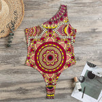 Sangria Mandala Bohemian Pattern Print One Shoulder Bodysuit
