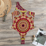Sangria Mandala Bohemian Pattern Print One Shoulder Bodysuit