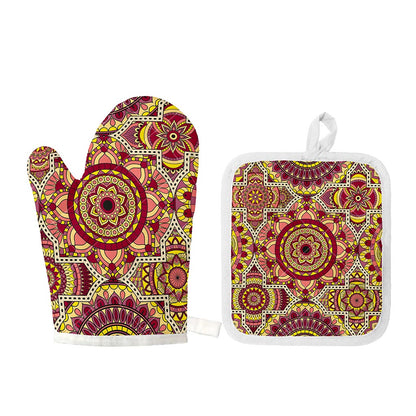 Sangria Mandala Bohemian Pattern Print Oven Mitt And Pot Holder Set