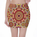 Sangria Mandala Bohemian Pattern Print Pencil Mini Skirt