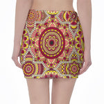 Sangria Mandala Bohemian Pattern Print Pencil Mini Skirt