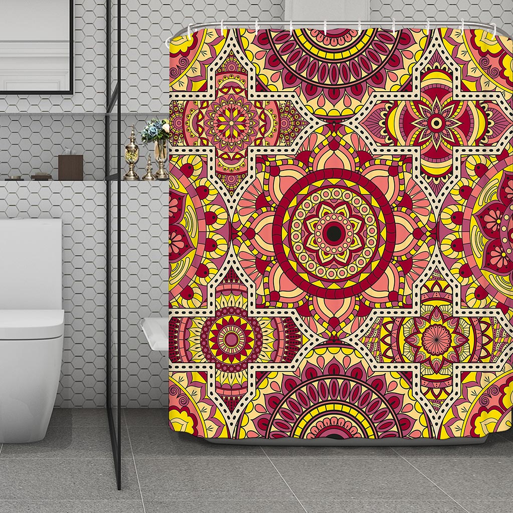 Sangria Mandala Bohemian Pattern Print Polyester Shower Curtain