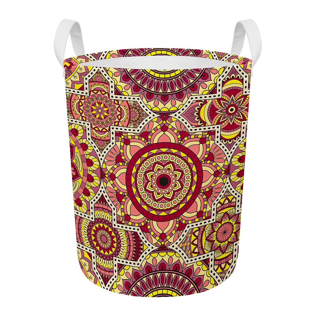 Sangria Mandala Bohemian Pattern Print Round Laundry Basket