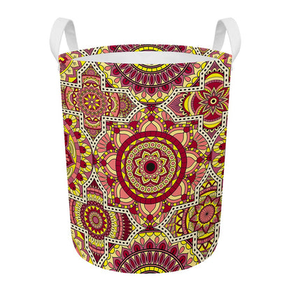Sangria Mandala Bohemian Pattern Print Round Laundry Basket