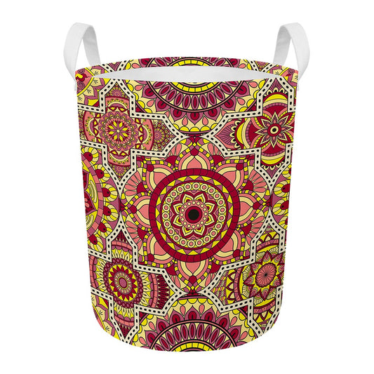 Sangria Mandala Bohemian Pattern Print Round Laundry Basket