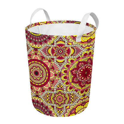 Sangria Mandala Bohemian Pattern Print Round Laundry Basket