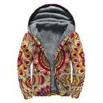 Sangria Mandala Bohemian Pattern Print Sherpa Lined Zip Up Hoodie