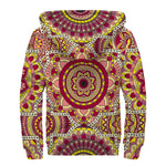 Sangria Mandala Bohemian Pattern Print Sherpa Lined Zip Up Hoodie