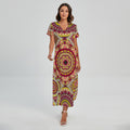 Sangria Mandala Bohemian Pattern Print Short Sleeve Maxi Dress