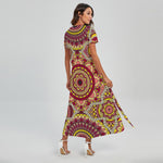 Sangria Mandala Bohemian Pattern Print Short Sleeve Maxi Dress