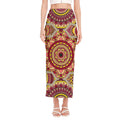 Sangria Mandala Bohemian Pattern Print Side Slit Maxi Skirt