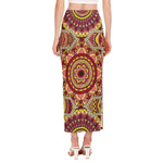 Sangria Mandala Bohemian Pattern Print Side Slit Maxi Skirt