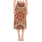 Sangria Mandala Bohemian Pattern Print Side Slit Midi Skirt