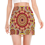 Sangria Mandala Bohemian Pattern Print Side Slit Mini Skirt