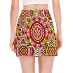 Sangria Mandala Bohemian Pattern Print Side Slit Mini Skirt