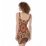 Sangria Mandala Bohemian Pattern Print Sleeveless Bodycon Dress
