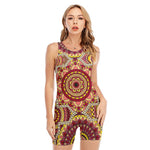 Sangria Mandala Bohemian Pattern Print Sleeveless One Piece Swimsuit