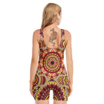 Sangria Mandala Bohemian Pattern Print Sleeveless One Piece Swimsuit