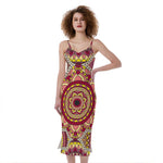 Sangria Mandala Bohemian Pattern Print Slim Fit Midi Cami Dress