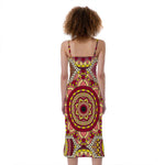 Sangria Mandala Bohemian Pattern Print Slim Fit Midi Cami Dress