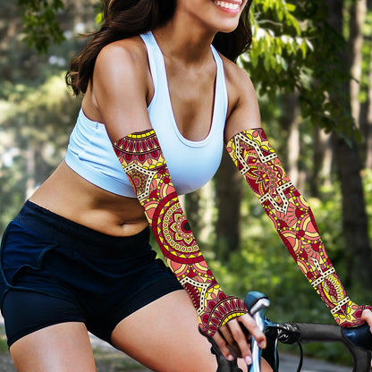 Sangria Mandala Bohemian Pattern Print Sun Protection Arm Sleeves