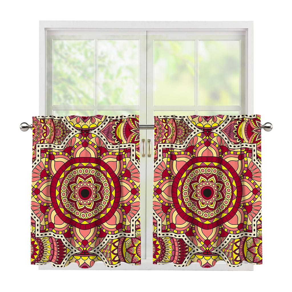 Sangria Mandala Bohemian Pattern Print Tier Curtains