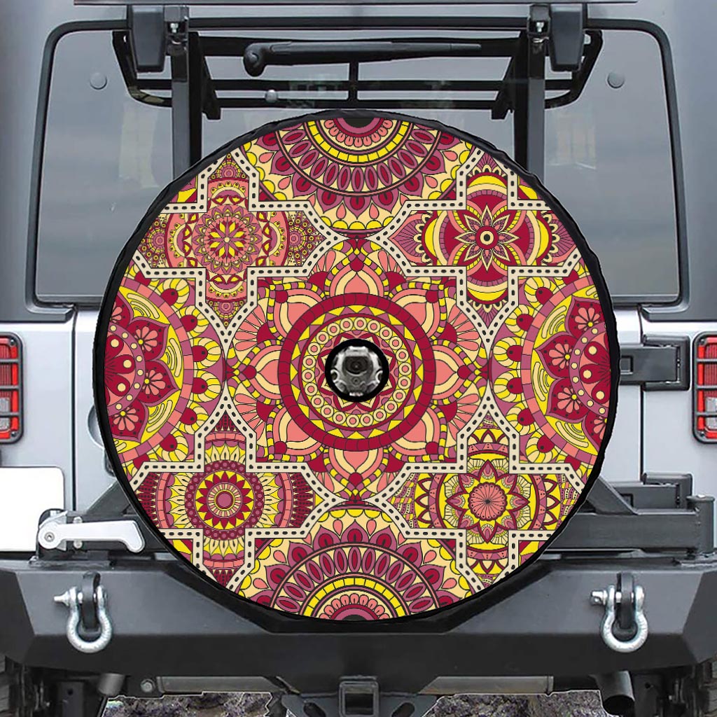 Sangria Mandala Bohemian Pattern Print Tire Cover With Camera Hole