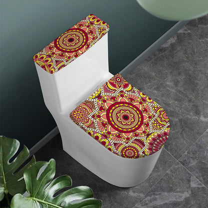 Sangria Mandala Bohemian Pattern Print Toilet Lid And Tank Cover Set