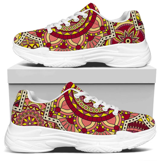 Sangria Mandala Bohemian Pattern Print White Chunky Shoes