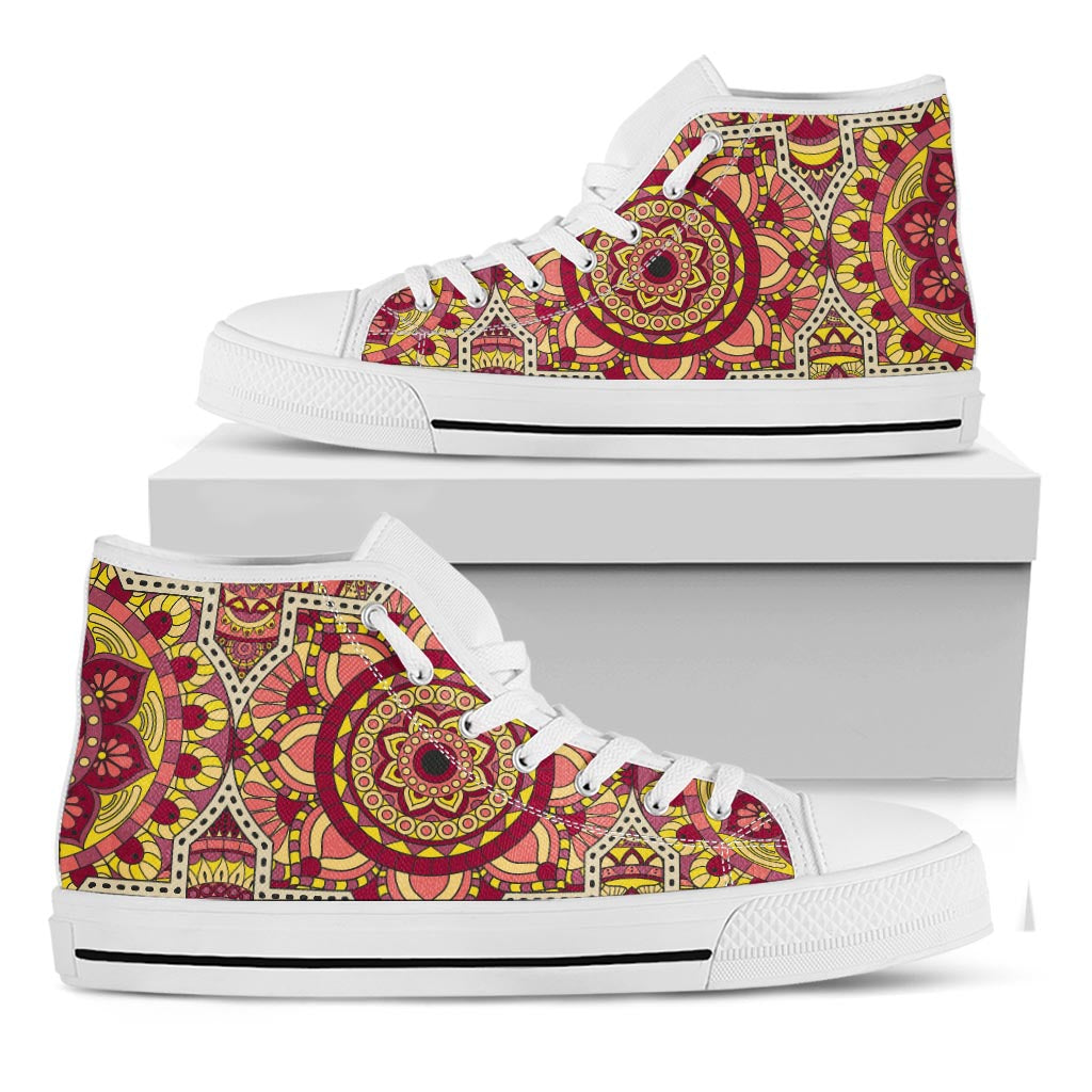 Sangria Mandala Bohemian Pattern Print White High Top Sneakers
