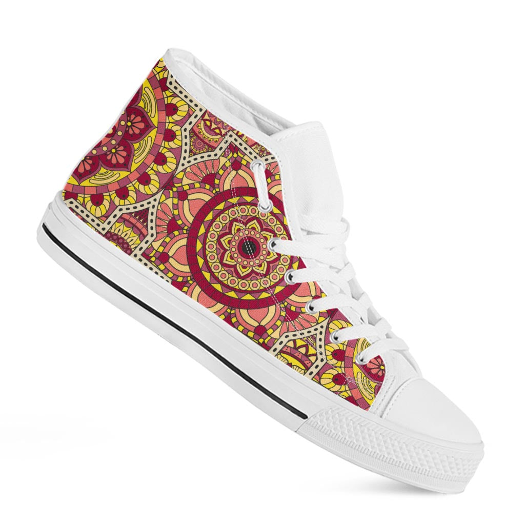 Sangria Mandala Bohemian Pattern Print White High Top Sneakers