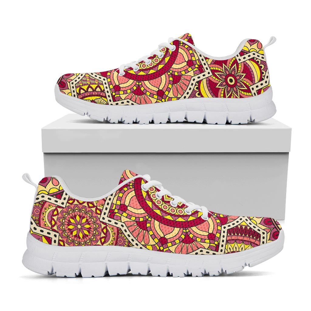 Sangria Mandala Bohemian Pattern Print White Running Shoes
