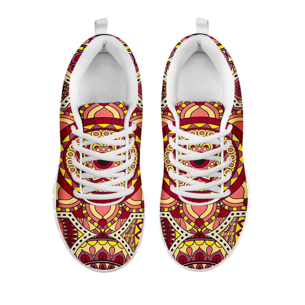 Sangria Mandala Bohemian Pattern Print White Running Shoes